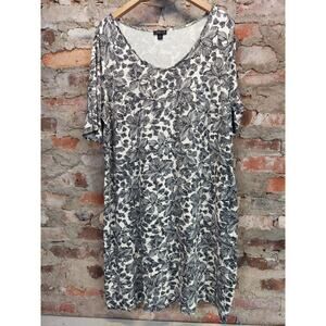 J. Jill Womens Wearever Collection T-Shirt Dress Size 1X Plus Floral Black White
